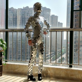 Sexy girl dance silver mirror disco ball jumpsuit